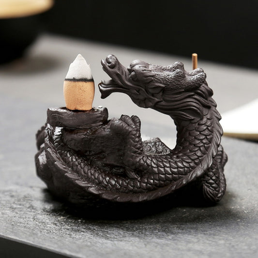 Delicate Chinese Dragon Black Waterfall Burner Ceramic Backflow Incense Holder Loong Ceramic Incense Burner 8.8*6.6cm - SkyeDragon Gifts