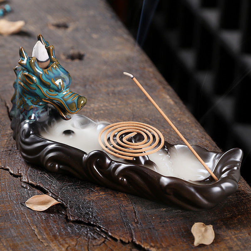 Ceramic Smoke Backflow Aromatherapy Furnace Home Decoration Creative Line Incense Incense Holder Backflow Chinese Dragon Incense Burner - SkyeDragon Gifts