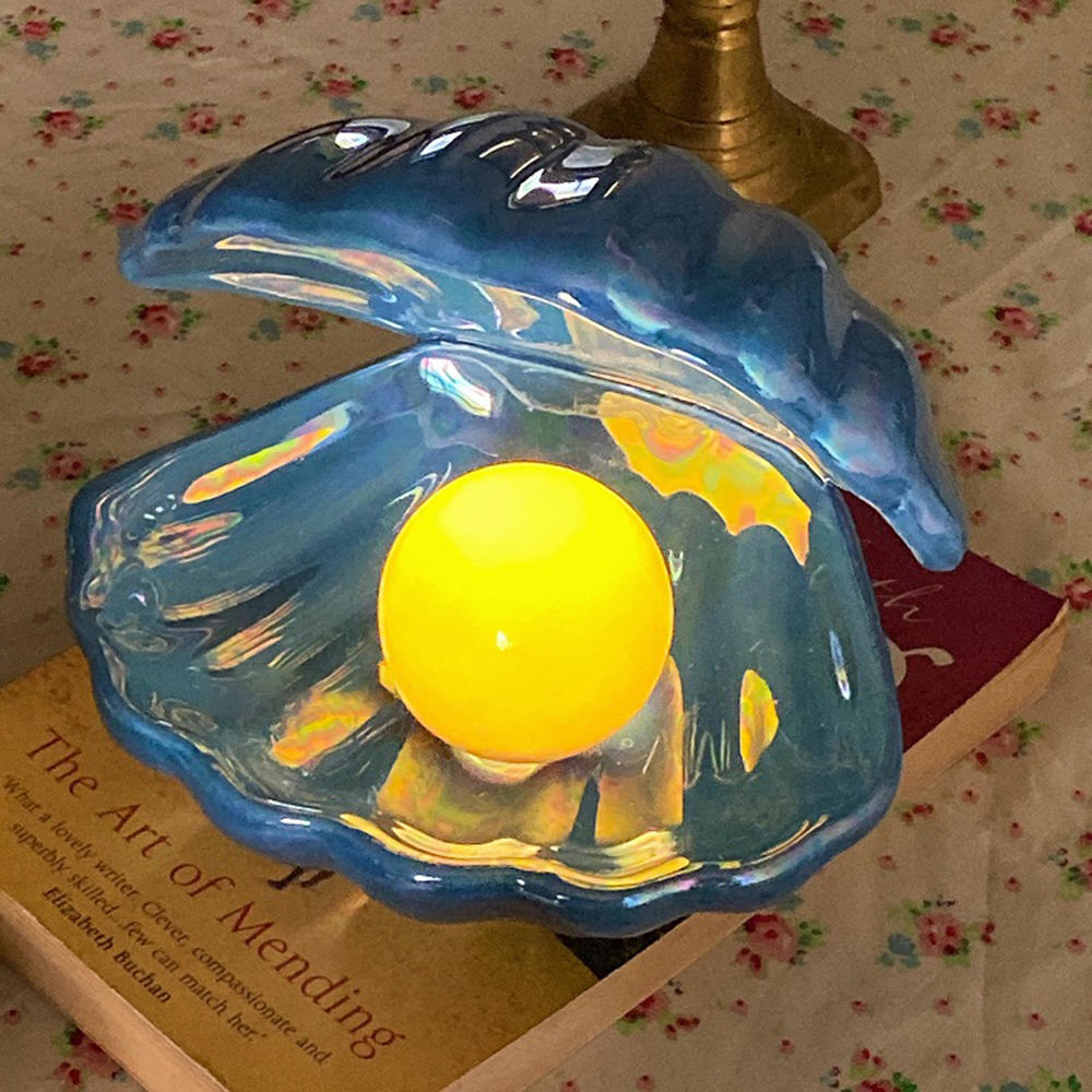 Mermaid Shell Pearl Night Light – Ceramic Bedside Lamp - SkyeDragon Gifts