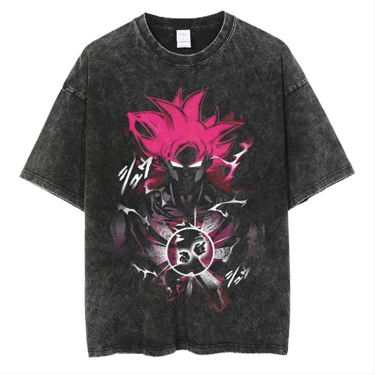 Japanese anime cartoon Dragon Ball oversize high street vintage washed wax dyed direct spray printed short sleeved T-shirt - SkyeDragon Gifts