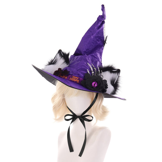 Halloween Fuzzy Animal Ears Dark Witch Hat Cosplay Spider Rose Wizard Performance Prop - SkyeDragon Gifts
