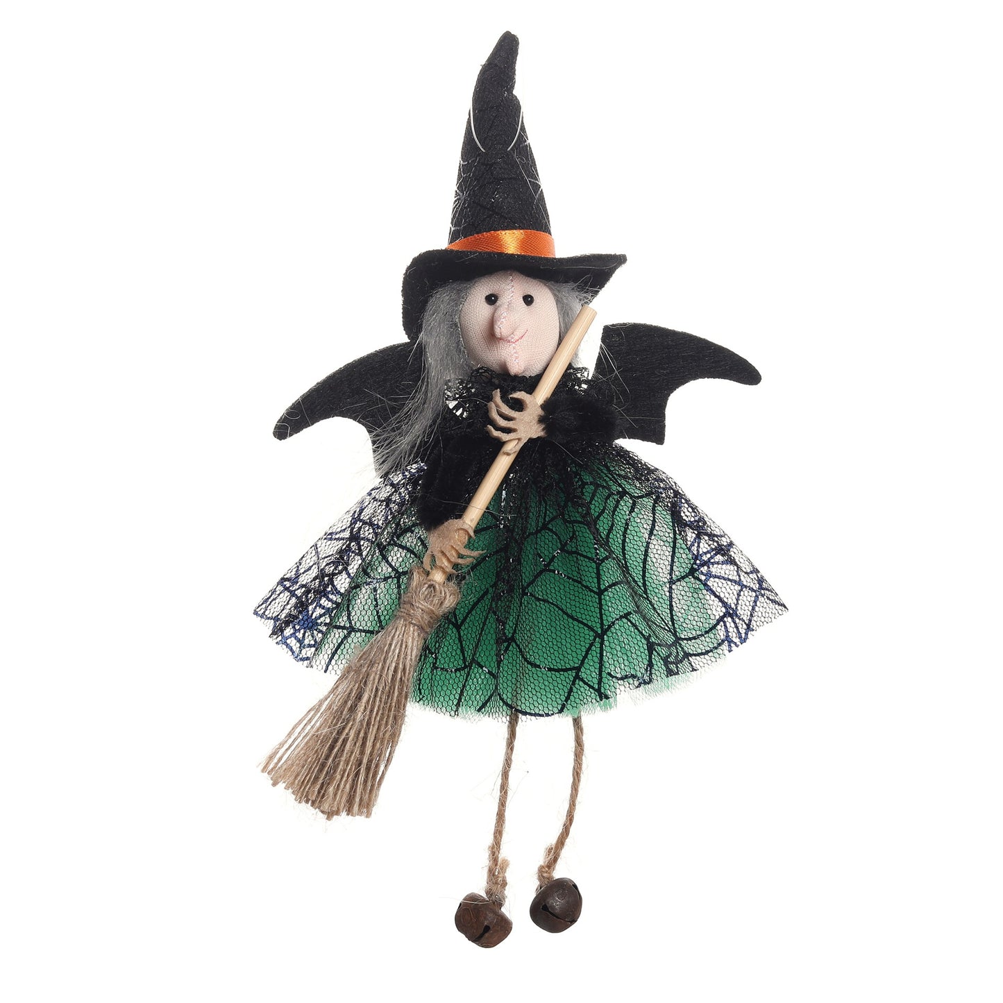 New Halloween Hanging Decoration Witch Holding Broom Tulle Skirt Pendant Toy Bar Horror Hanging Ornament Prank - SkyeDragon Gifts