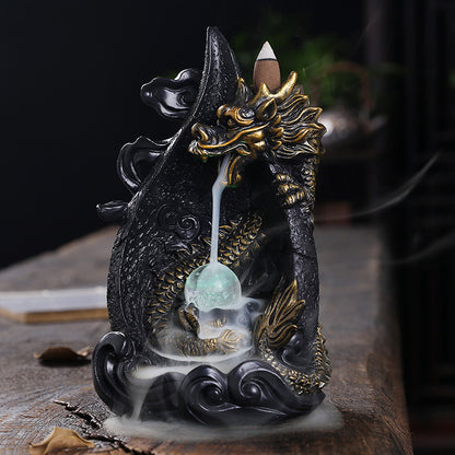 Resin Smoke Backflow Aromatherapy Furnace Creative Large Dragon LED Light Waterfall Backflow Incenseware Handicraft Ornaments