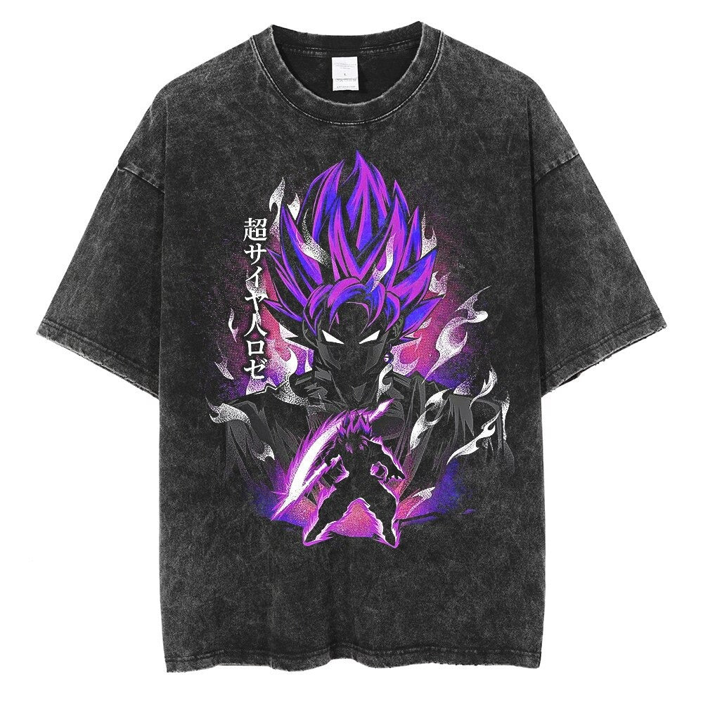 Water washed retro T-shirt street hip-hop anime dragon bead cartoon print graphic casual cotton summer short  sleeved - SkyeDragon Gifts