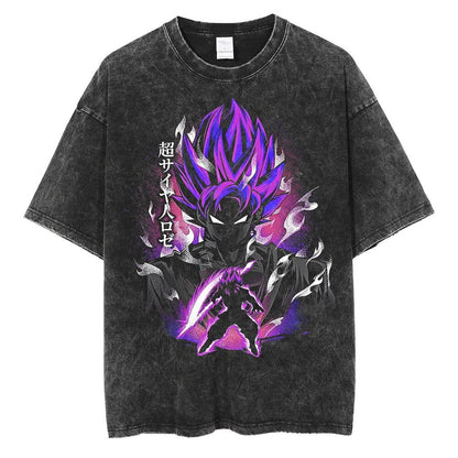 Water washed retro T-shirt street hip-hop anime dragon bead cartoon print graphic casual cotton summer short  sleeved - SkyeDragon Gifts