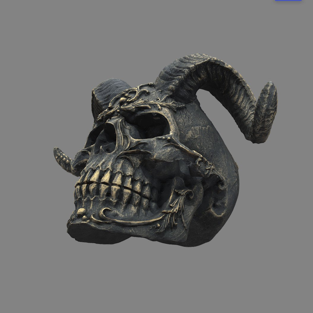 Dark Gothic Ram Horn Skull Resin Sculpture Ornament for Punk Decor