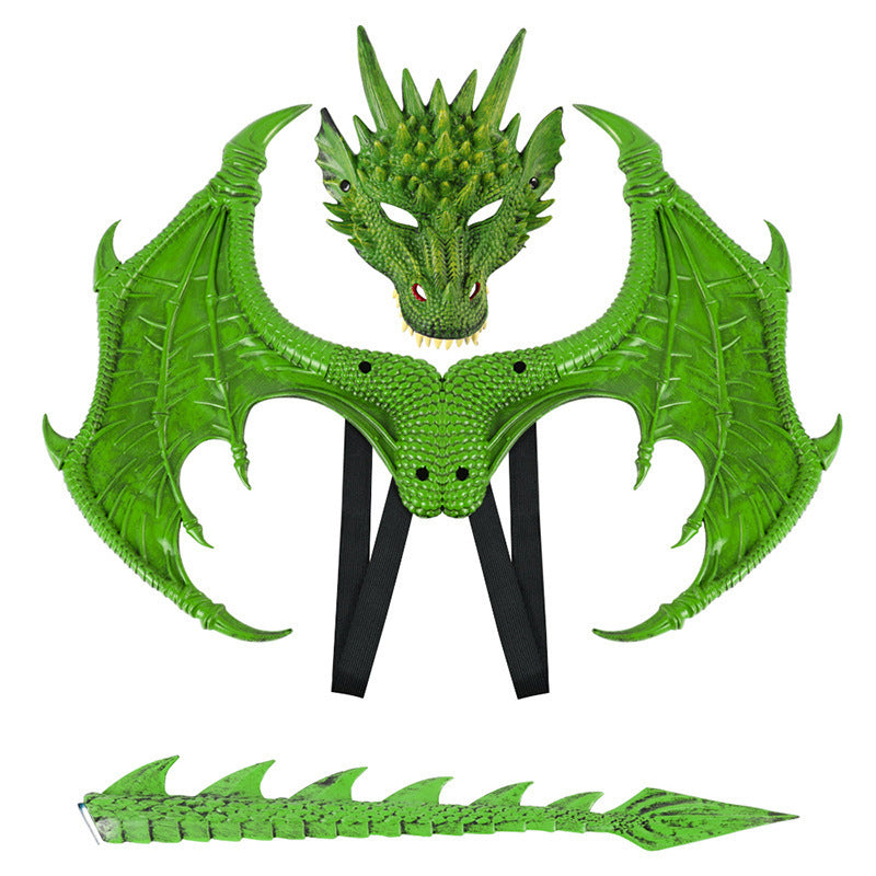 Halloween Children's Dragon Costume Set with Wings and Tail, 3-Piece Cosplay Outfit Props