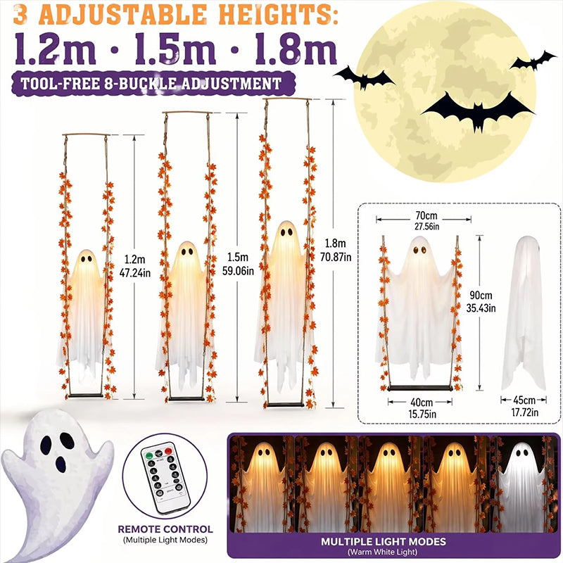LED Halloween Hanging Ghost Decoration With Remote Control And 8 Lighting Modes