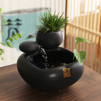 Wealth-Bringing Flowing Water Ornament, Ceramic Mini Desktop Decoration for Living Room - SkyeDragon Gifts