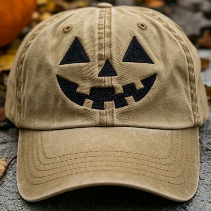 Halloween Pumpkin Smile Embroidered Baseball Cap, Washed Vintage Outdoor Sun Protection Duckbill Hat - SkyeDragon Gifts