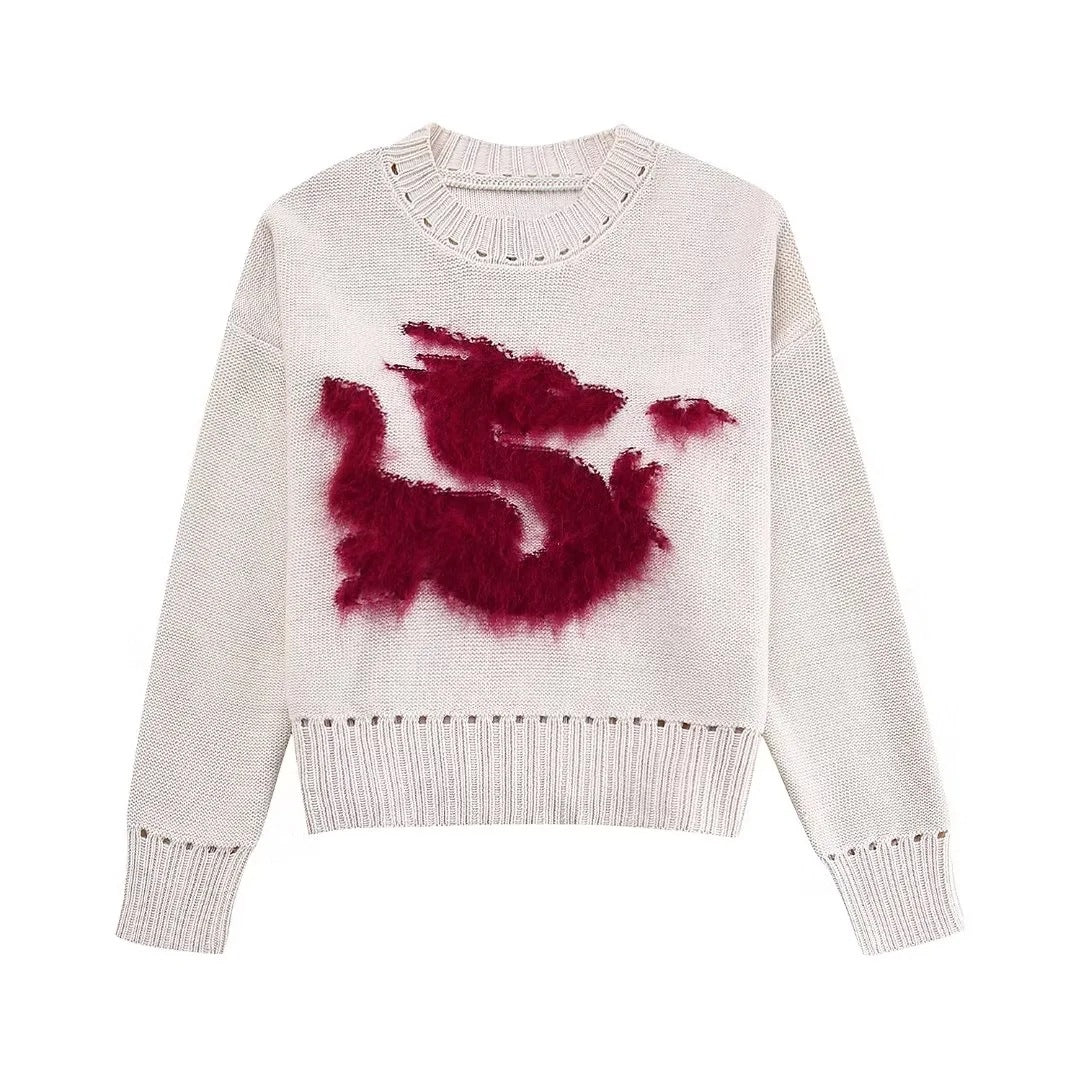 Animal Jacquard Knitted Sweater 3D Picture Dragon and Dragon Loose and Comfortable Sweater - SkyeDragon Gifts