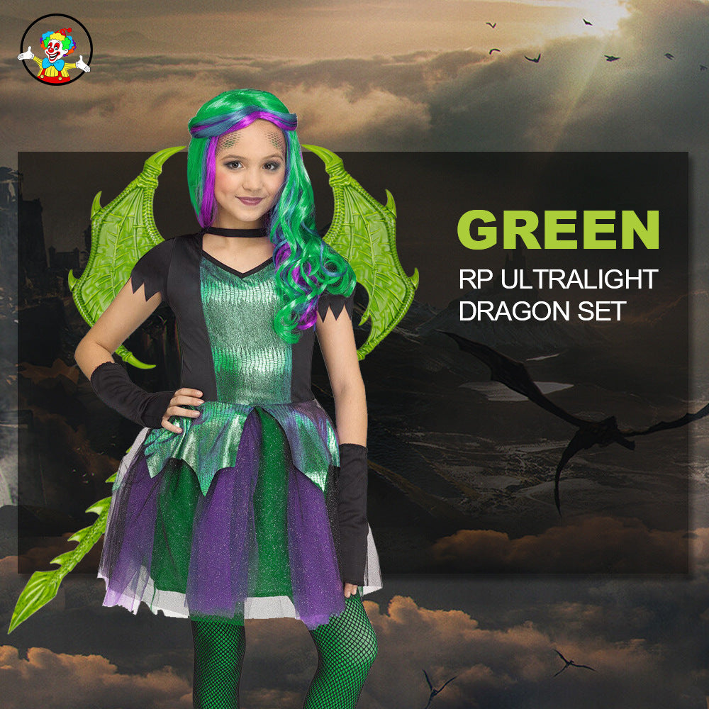 Halloween Children's Dragon Costume Set with Wings and Tail, 3-Piece Cosplay Outfit Props