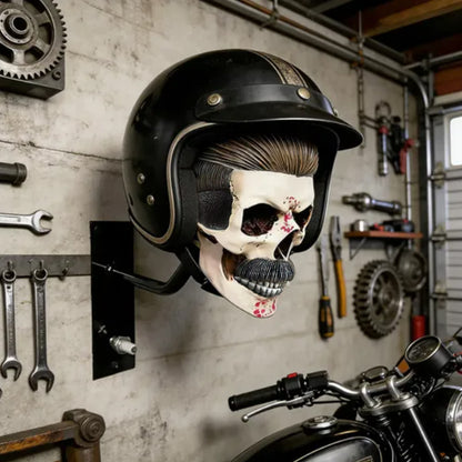 Antique Skeleton Helmet Wall Mount Resin Motorcycle Gear Holder Gothic Decor