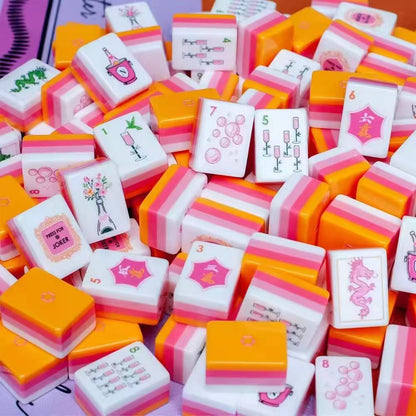 Four-Layer Orange Champagne Acrylic American Mahjong Tiles, Hand-Operated Portable Creative Outdoor and Home Mahjong Game
