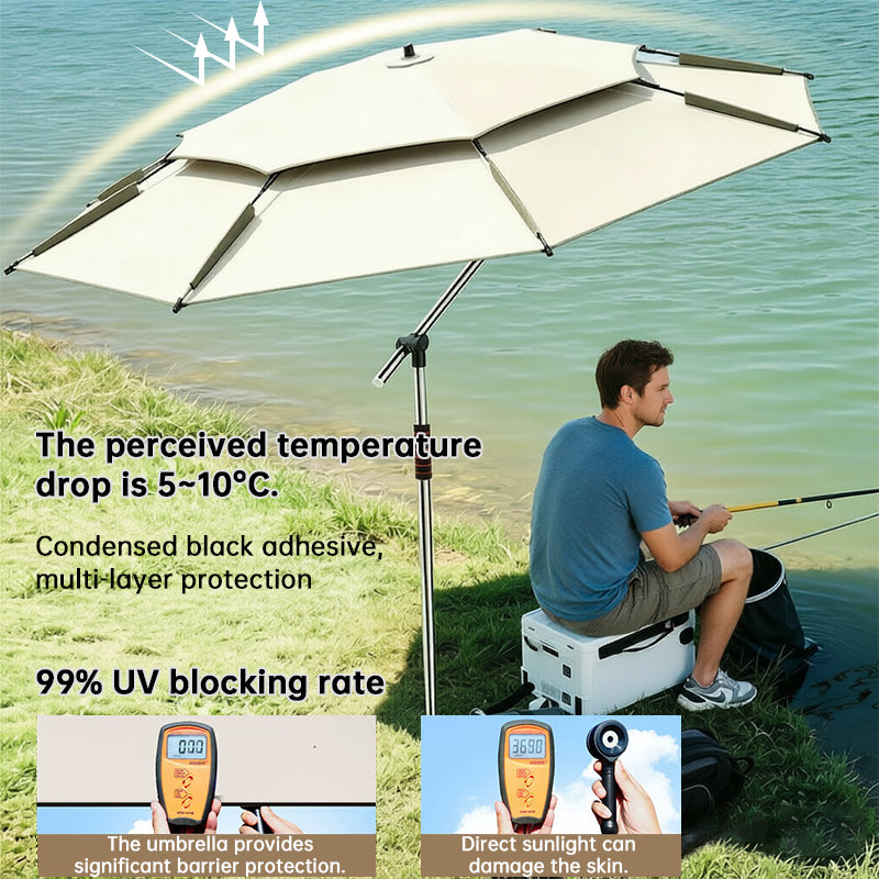 2.0-2.6m Octagonal Fishing Umbrella Portable Beach Sun Shade Camping Parasol UV Waterproof with Carry Bag - SkyeDragon Gifts