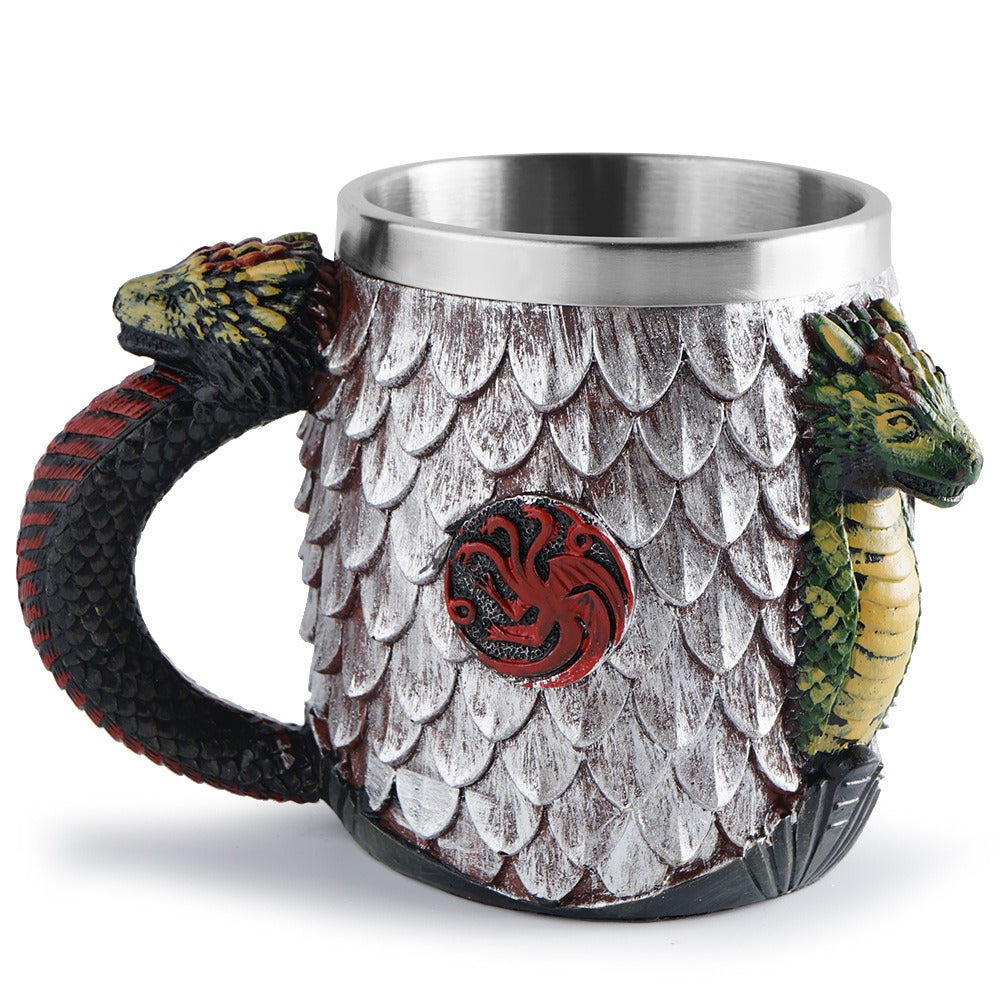 Three sided dragon stainless steel skull resin mug - SkyeDragon Gifts