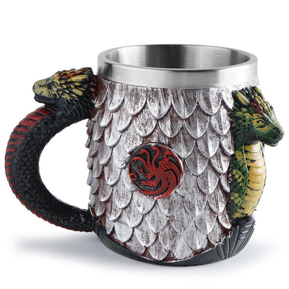 Three sided dragon stainless steel skull resin mug - SkyeDragon Gifts