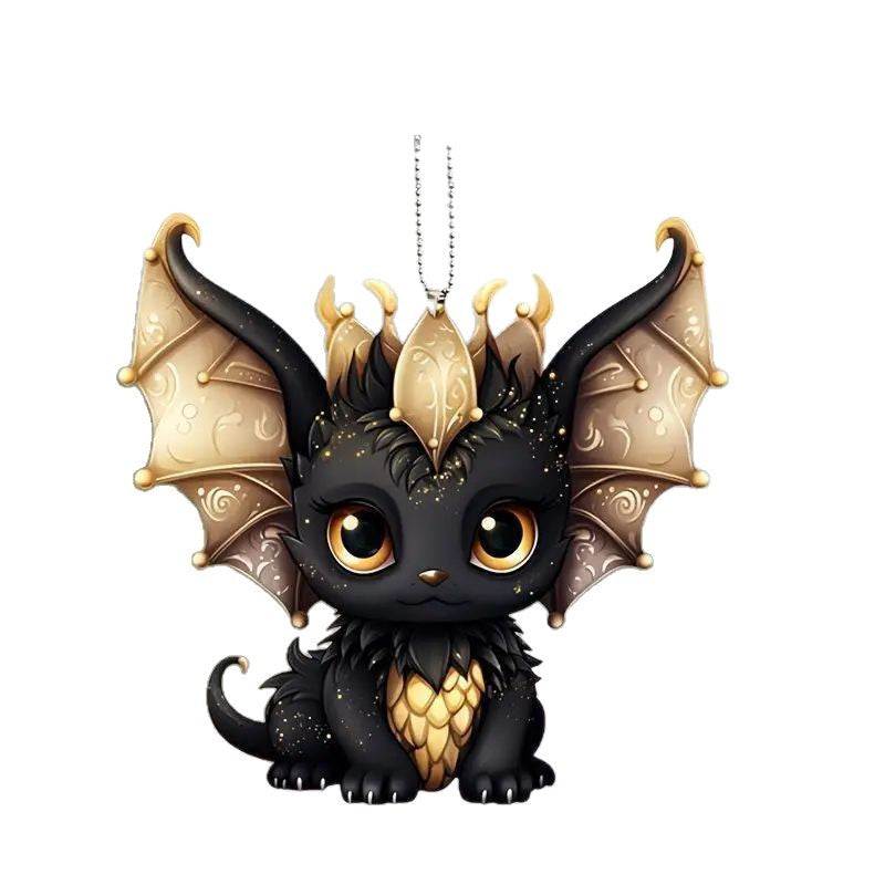 New Acrylic Flat Black Dragon Car Hanging Ornament for Backpack and Rearview Mirror Decoration