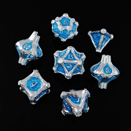 Geometric Mechanical Metal Solid Dice 7-Piece Set DND Dungeons &amp; Dragons Polyhedral Dice TRPG Board Game Accessories - SkyeDragon Gifts