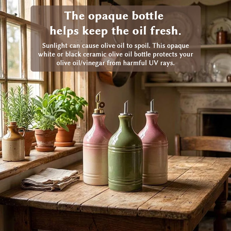 European Retro Green Ceramic Olive Oil Bottle with Stainless Steel Spout – Vintage Kitchen Storage & Seasoning Dispenser - SkyeDragon Gifts