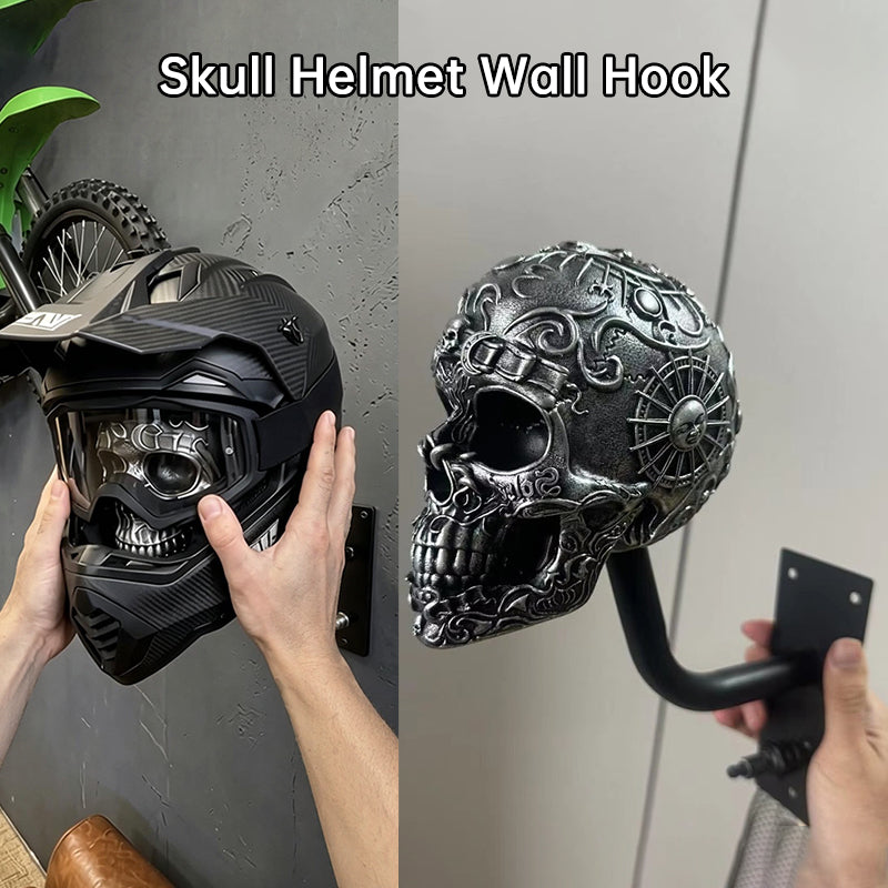 Antique Skeleton Helmet Wall Mount Resin Motorcycle Gear Holder Gothic Decor