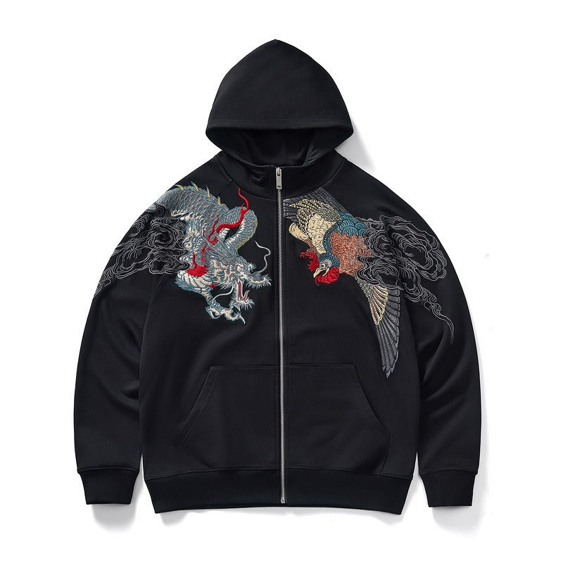 Heavy embroidery dragon and phoenix dancing boys cardigan sweatshirt jacket pure cotton national trend casual personality - SkyeDragon Gifts