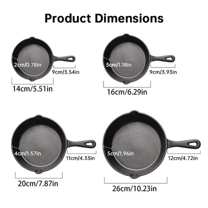 4-Pack Cast Iron Skillet Set – Non-Stick Frying Pans for Induction, Egg & Crepe Pan