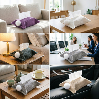 Chenille Tissue Cover & Napkin Organizer - Soft Plush Cloth Dispenser for Kitchen, Bathroom, Car