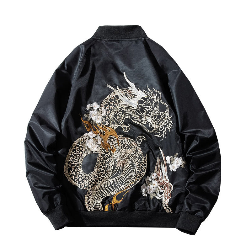 Street Style Dragon Embroidery Thin MA-1 Flight Jacket Men's Baseball Jacket Couple Outfit - SkyeDragon Gifts