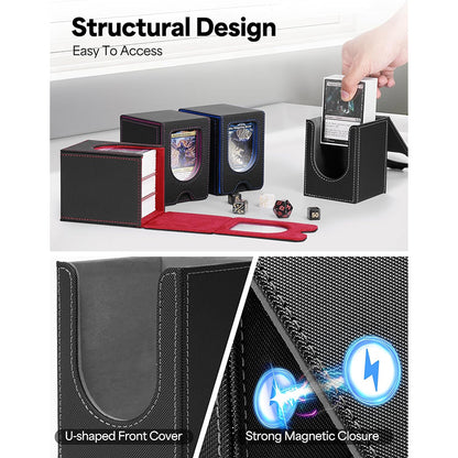 Leather TCG Card Storage Box – 100+ Card Capacity Organizer with Dividers for Trading Card Games