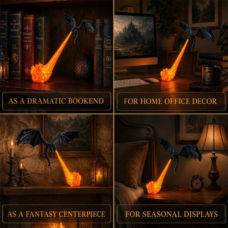 3D Flying Dragon LED Bookend Light Fantasy Bookshelf Decor Gift