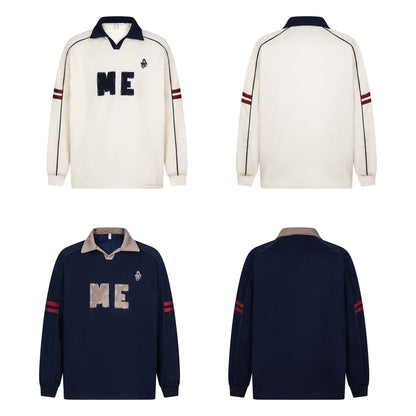 Style Color Block Dragon Letter Embroidery Polo Sweatshirt Unisex Loose Casual Top - SkyeDragon Gifts