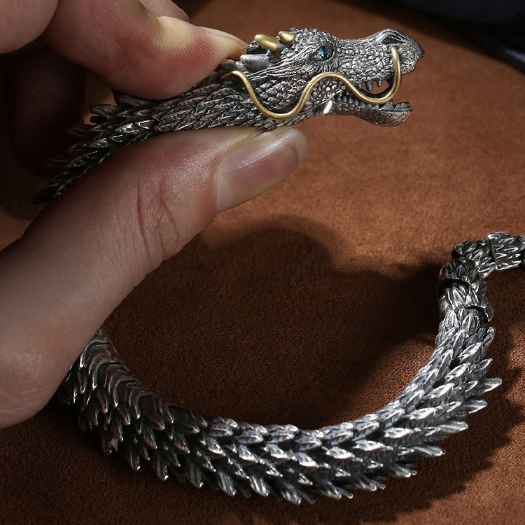 Dragon bracelet silver plated men's retro and domineering trend men's bracelet keel cool and high-end feeling - SkyeDragon Gifts