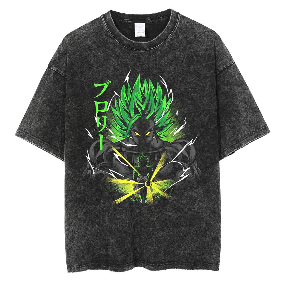 Water washed retro T-shirt street hip-hop anime dragon bead cartoon print graphic casual cotton summer short  sleeved - SkyeDragon Gifts