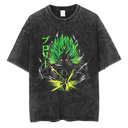 Water washed retro T-shirt street hip-hop anime dragon bead cartoon print graphic casual cotton summer short  sleeved - SkyeDragon Gifts