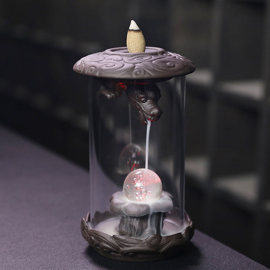 Purple Sand Dragon Backflow Incense Burner Creative Led Light Windproof Cover Dragon Backflow Incense Burner Home Decoration - SkyeDragon Gifts