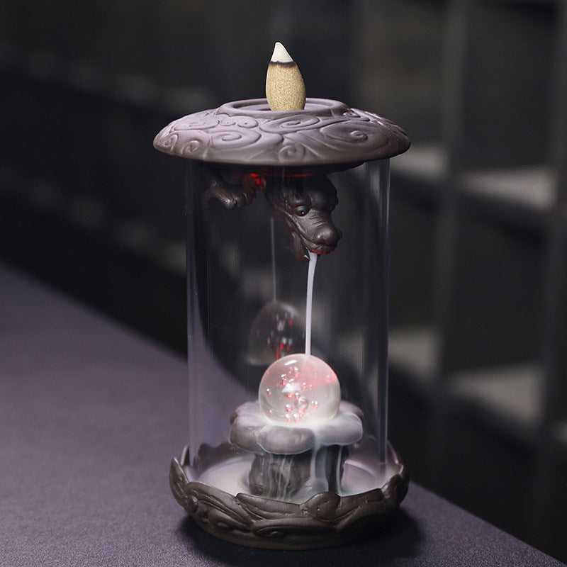 Purple Sand Dragon Backflow Incense Burner Creative Led Light Windproof Cover Dragon Backflow Incense Burner Home Decoration - SkyeDragon Gifts
