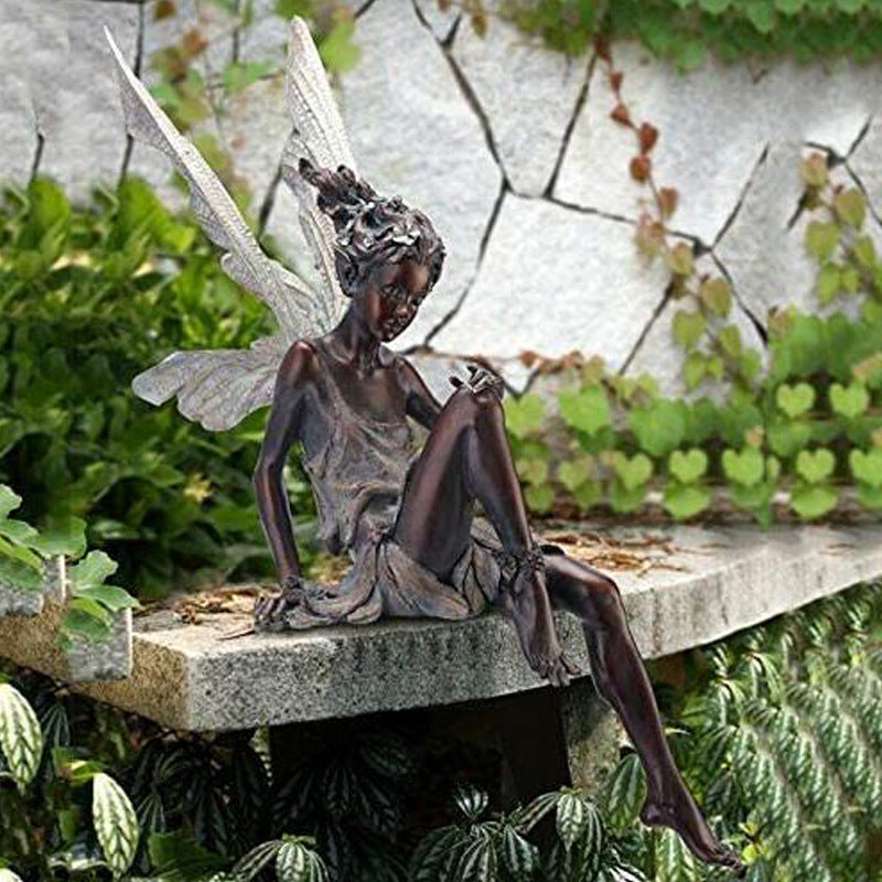Fairy Statue Resin Crafts Flower Fairy Curved Sitting Garden Outdoor Garden Decoration Decorative Statue