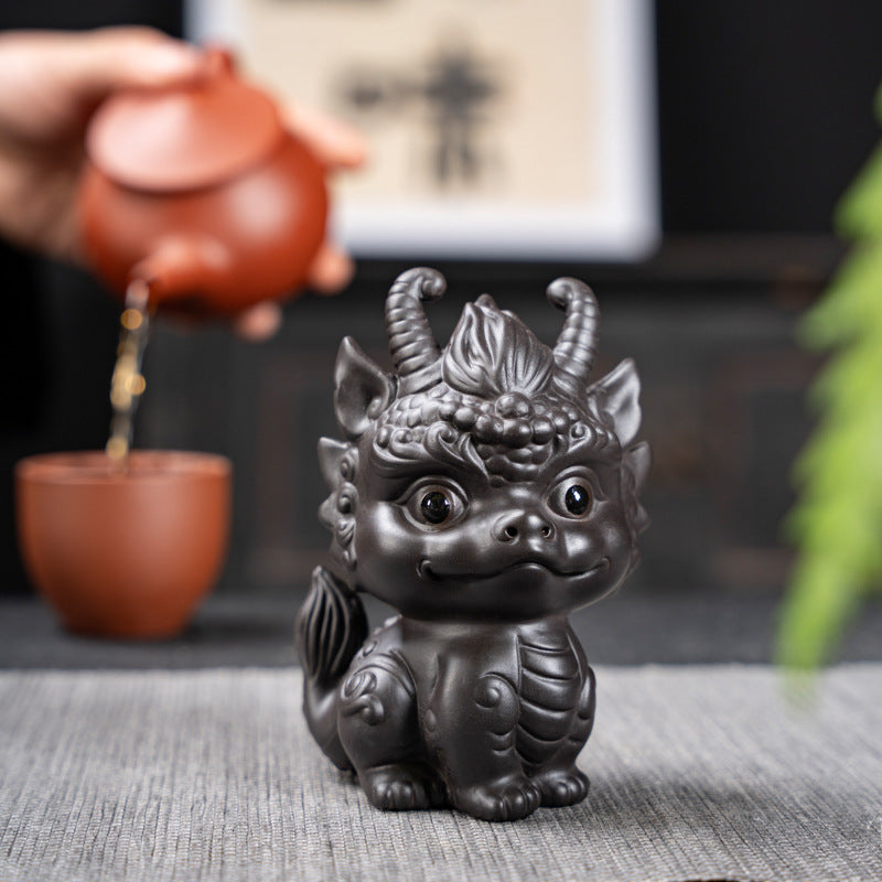 Purple Sand Wealth-Bringing Collectible Dual-Use Tea Table with Playful Zodiac Little Dragon Tea Pet Ornament - SkyeDragon Gifts
