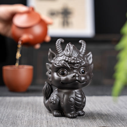 Purple Sand Wealth-Bringing Collectible Dual-Use Tea Table with Playful Zodiac Little Dragon Tea Pet Ornament - SkyeDragon Gifts