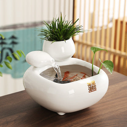 Wealth-Bringing Flowing Water Ornament, Ceramic Mini Desktop Decoration for Living Room - SkyeDragon Gifts