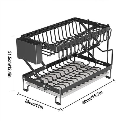 Foldable 2-Layer Kitchen Dish Rack, Large Capacity Countertop Drying Shelf for Bowls & Cutlery - SkyeDragon Gifts