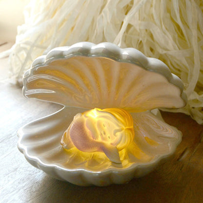 Mermaid Shell Pearl Night Light – Ceramic Bedside Lamp - SkyeDragon Gifts