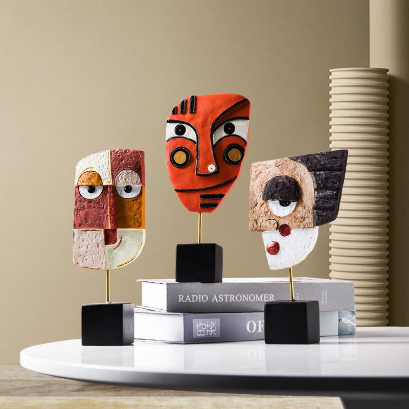 Abstract Face Resin Sculpture for Wine Cabinet Living Room Decor