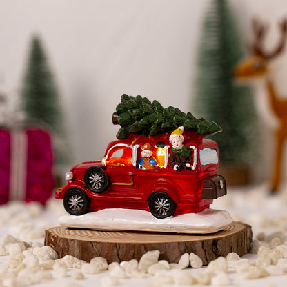 Christmas Luminous Resin Truck Car Ornament With Lights Holiday Decor
