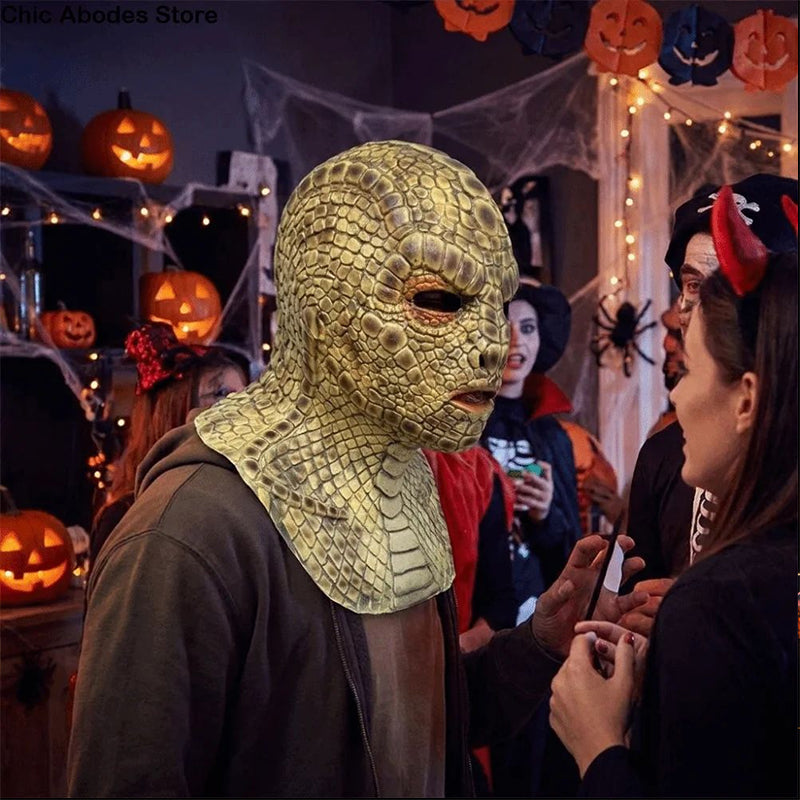 Realistic Basilisk Reptile Mask Full Face Latex Horror Costume for Adults