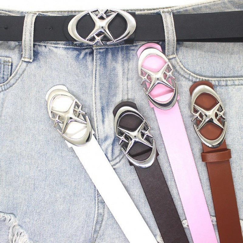 Original Design Double Crescent Moon Cross Star Buckle Belt - SkyeDragon Gifts