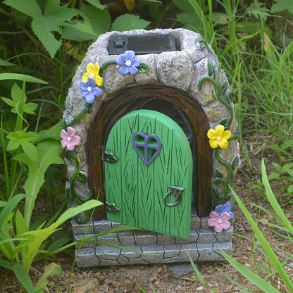 Resin Ornaments Garden Home Decoration Resin Crafts Fairy Garden Stone Gate Stairs Solar Luminous Courtyard