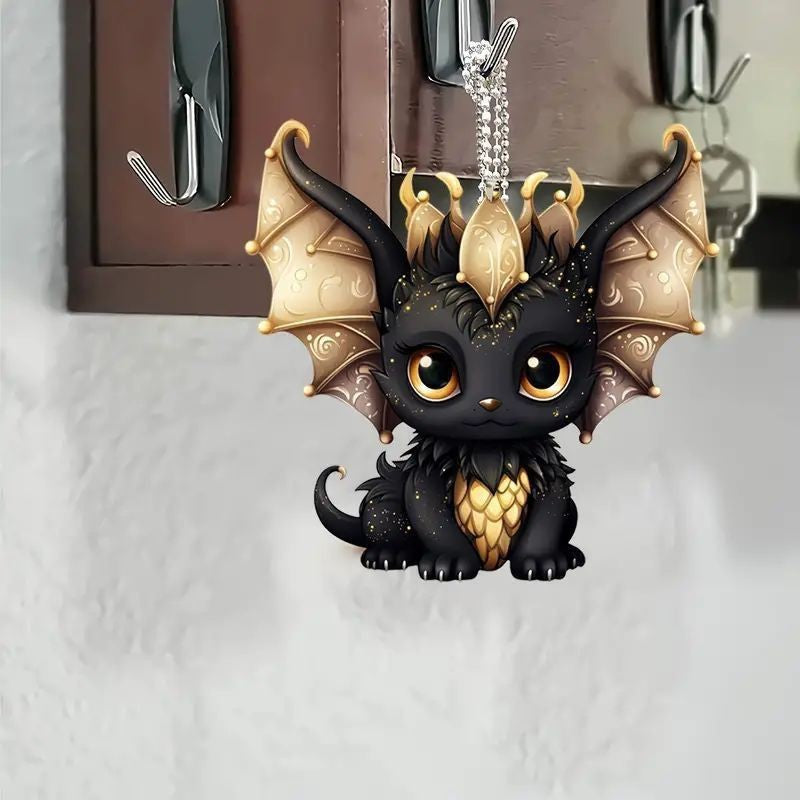 New Acrylic Flat Black Dragon Car Hanging Ornament for Backpack and Rearview Mirror Decoration