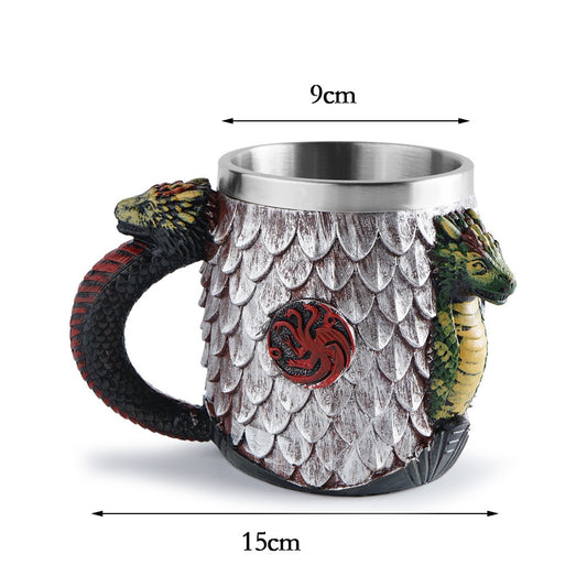 Three sided dragon stainless steel skull resin mug - SkyeDragon Gifts